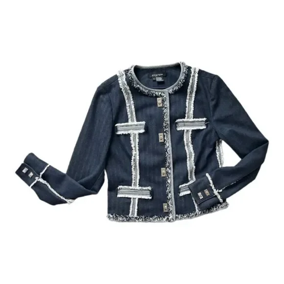 Etcetera 2 Piece Denim Pant Suit Set With Fringe Detail Size 4 - Picture 3 of 15